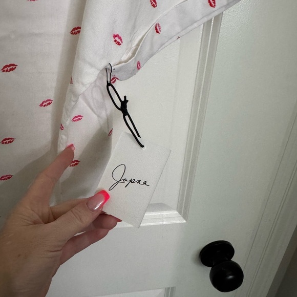 Japna White and Pink and Red lips Button Down Shirt - Picture 3 of 7